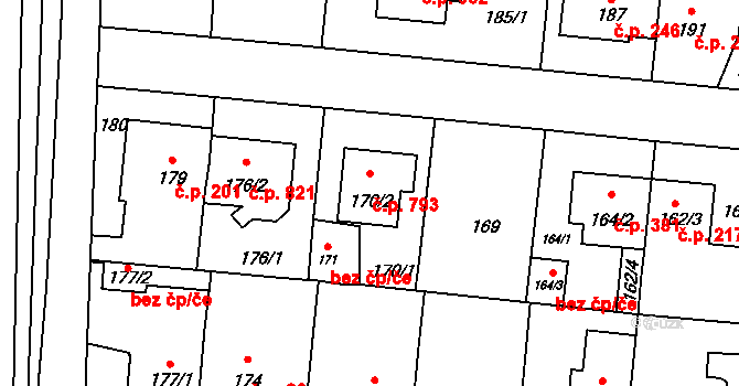 Čimice 793, Praha na parcele st. 170/2 v KÚ Čimice, Katastrální mapa
