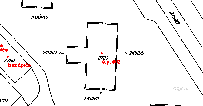 Střední Předměstí 552, Trutnov na parcele st. 2793 v KÚ Trutnov, Katastrální mapa