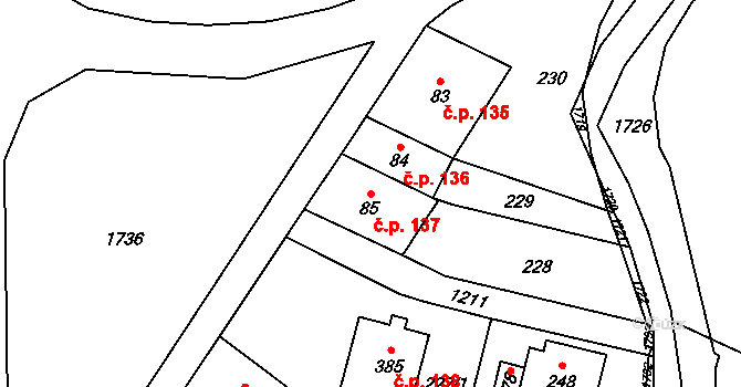 Pilníkov 137 na parcele st. 85 v KÚ Pilníkov I, Katastrální mapa
