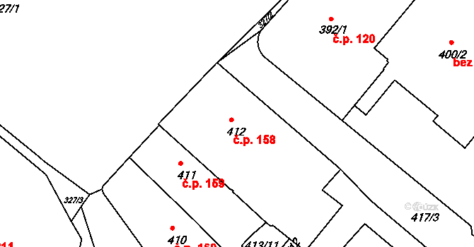 Rumburk 1 158, Rumburk na parcele st. 412 v KÚ Rumburk, Katastrální mapa