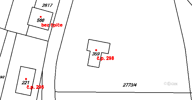 Chotěvice 298 na parcele st. 359 v KÚ Chotěvice, Katastrální mapa