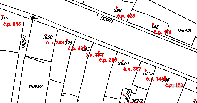 Rosice 366 na parcele st. 361 v KÚ Rosice u Brna, Katastrální mapa