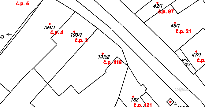 Vítovice 118, Rousínov na parcele st. 193/2 v KÚ Vítovice, Katastrální mapa