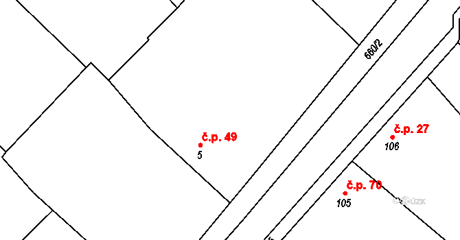 Končice 49, Žiželice na parcele st. 5 v KÚ Končice, Katastrální mapa