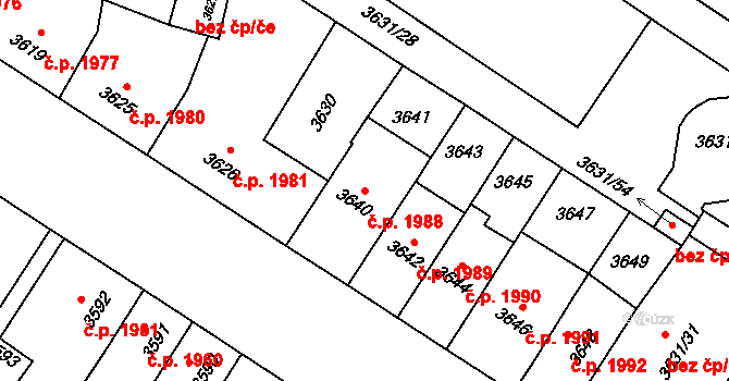 Prostějov 1988 na parcele st. 3640 v KÚ Prostějov, Katastrální mapa