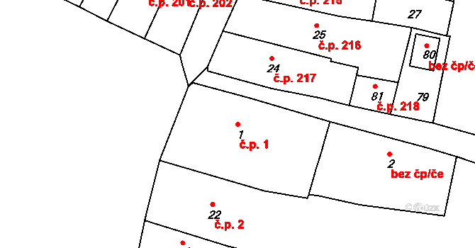 Česká Lípa 1 na parcele st. 1 v KÚ Česká Lípa, Katastrální mapa