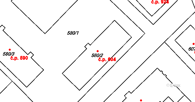 Poruba 604, Orlová na parcele st. 580/2 v KÚ Poruba u Orlové, Katastrální mapa