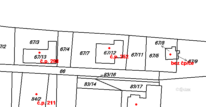 Čelkovice 252, Tábor na parcele st. 67/12 v KÚ Čelkovice, Katastrální mapa