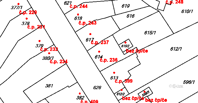 Spořice 236 na parcele st. 614 v KÚ Spořice, Katastrální mapa