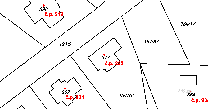 Vysoká Pec 233, Bohutín na parcele st. 373 v KÚ Vysoká Pec u Bohutína, Katastrální mapa