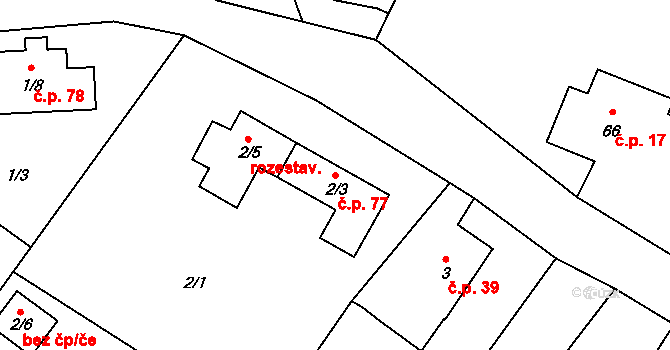 Lada 77, Česká Lípa na parcele st. 2/3 v KÚ Lada, Katastrální mapa