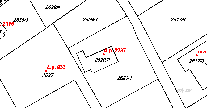 Předměstí 2237, Litoměřice na parcele st. 2629/8 v KÚ Litoměřice, Katastrální mapa