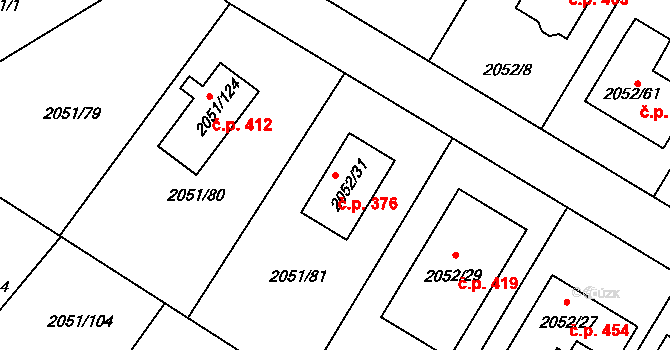 Strkov 376, Planá nad Lužnicí na parcele st. 2052/31 v KÚ Planá nad Lužnicí, Katastrální mapa