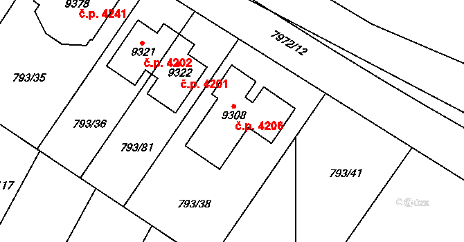Hodonín 4206 na parcele st. 9308 v KÚ Hodonín, Katastrální mapa