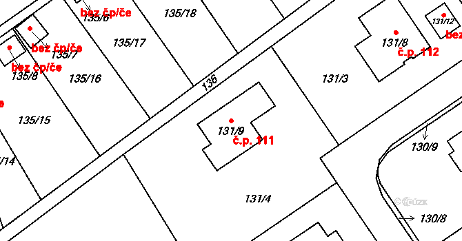 Stradov 111, Chlumec na parcele st. 131/9 v KÚ Stradov u Chabařovic, Katastrální mapa