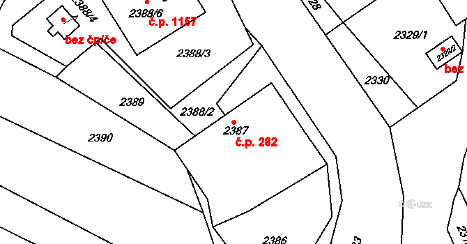 Jemnice 282 na parcele st. 2387 v KÚ Jemnice, Katastrální mapa