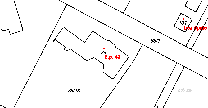 Popice 42, Jihlava na parcele st. 88 v KÚ Popice u Jihlavy, Katastrální mapa