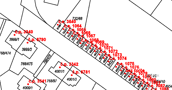 Zlín 1069 na parcele st. 5421/1 v KÚ Zlín, Katastrální mapa