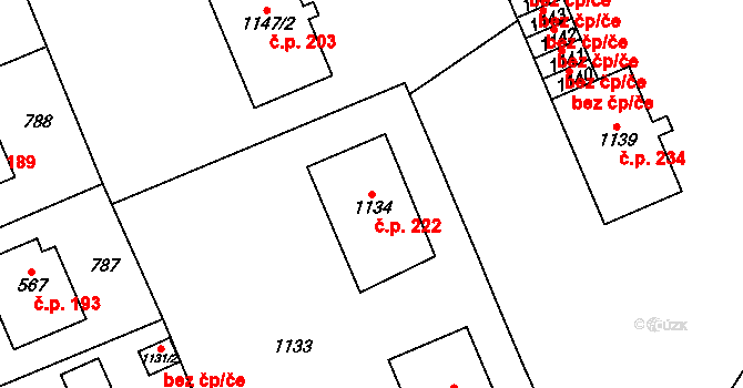 Žďár nad Sázavou 2 222, Žďár nad Sázavou na parcele st. 1134 v KÚ Zámek Žďár, Katastrální mapa