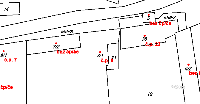 Podolí II 9, Předotice na parcele st. 7/1 v KÚ Podolí II, Katastrální mapa