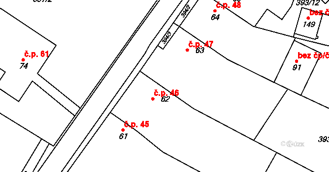 Chlumek 46 na parcele st. 62 v KÚ Chlumek, Katastrální mapa