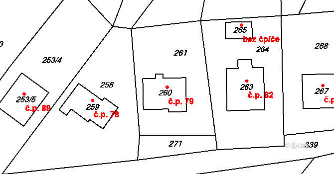 Prosetín 79 na parcele st. 260 v KÚ Prosetín u Bystřice nad Pernštejnem, Katastrální mapa