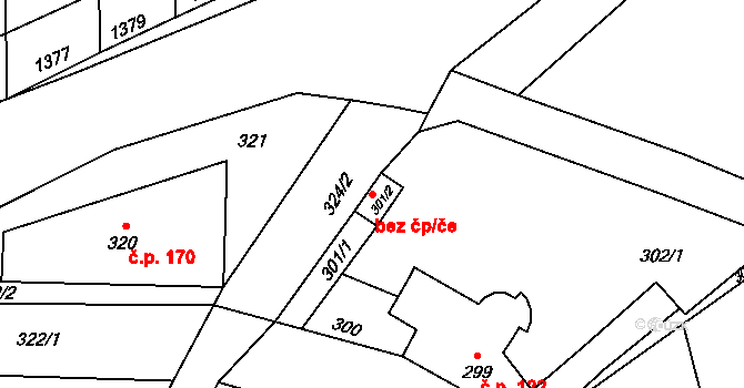 Lomnička 39852440 na parcele st. 301/2 v KÚ Lomnička u Tišnova, Katastrální mapa