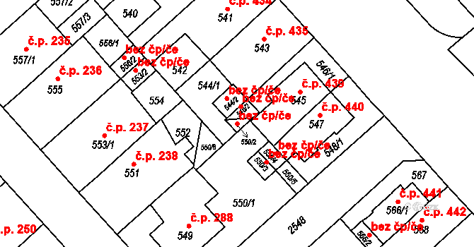 Plzeň 40244440 na parcele st. 550/2 v KÚ Doubravka, Katastrální mapa