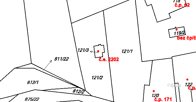 Čekanice 2202, Tábor na parcele st. 121/3 v KÚ Čekanice u Tábora, Katastrální mapa