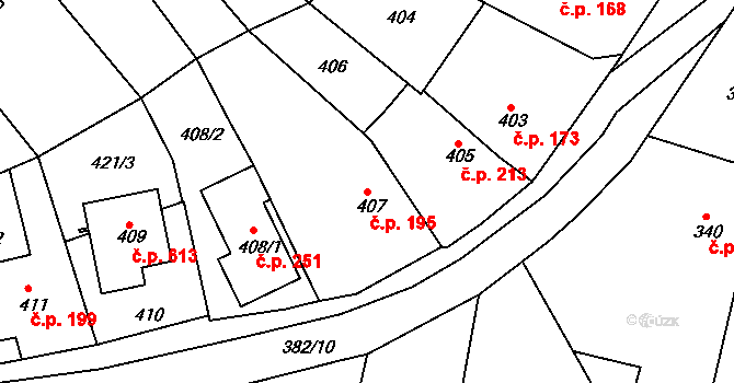 Želechovice nad Dřevnicí 195 na parcele st. 407 v KÚ Želechovice nad Dřevnicí, Katastrální mapa