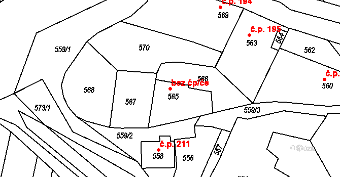 Brumov-Bylnice 42906440 na parcele st. 565 v KÚ Bylnice, Katastrální mapa