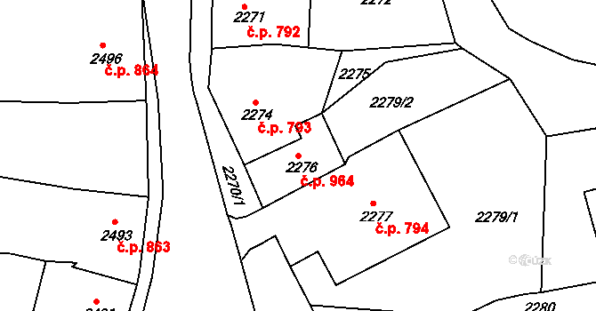 Pod Cvilínem 964, Krnov na parcele st. 2276 v KÚ Opavské Předměstí, Katastrální mapa