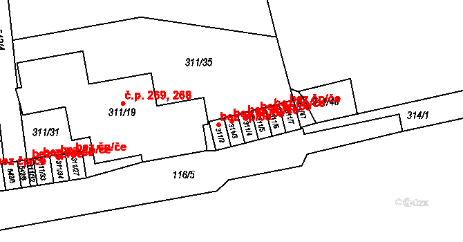 Praha 46748440 na parcele st. 311/3 v KÚ Radlice, Katastrální mapa