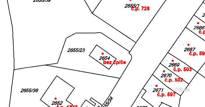 Jindřichův Hradec 47570440 na parcele st. 2654 v KÚ Jindřichův Hradec, Katastrální mapa