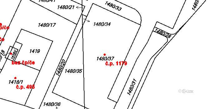 Chodov 1179 na parcele st. 1480/37 v KÚ Dolní Chodov, Katastrální mapa
