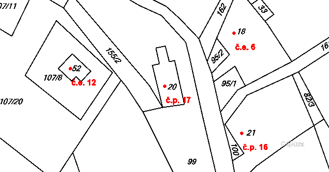 Křížatky 17, Litvínov na parcele st. 20 v KÚ Křížatky, Katastrální mapa