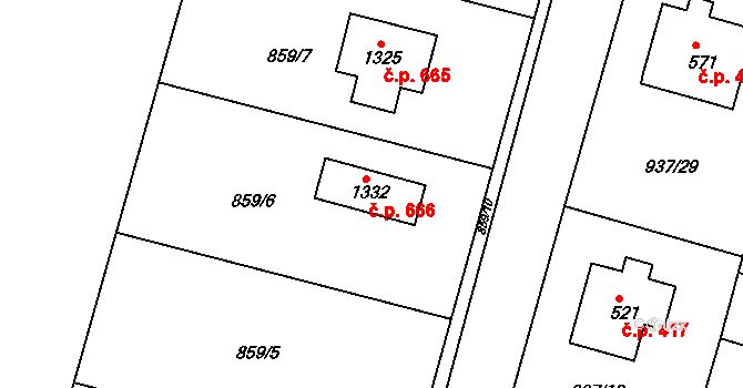 Hejnice 666 na parcele st. 1332 v KÚ Hejnice, Katastrální mapa