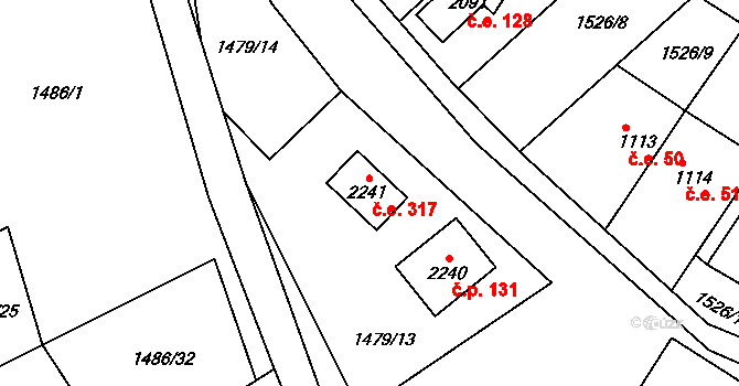 Suchá 317, Jáchymov na parcele st. 2241 v KÚ Jáchymov, Katastrální mapa