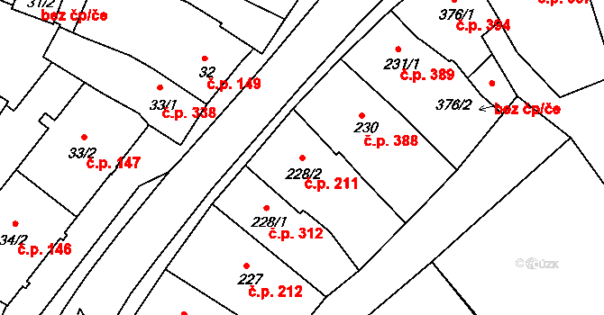 Milevsko 211 na parcele st. 228/2 v KÚ Milevsko, Katastrální mapa