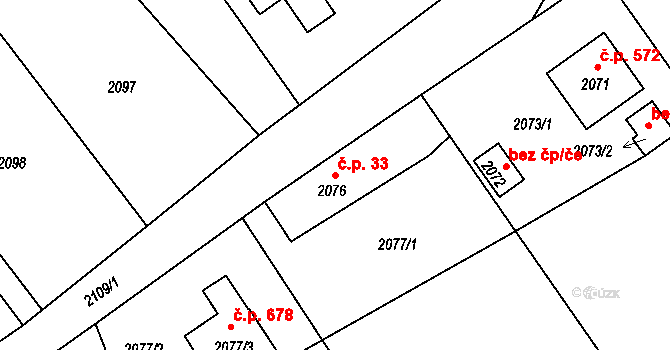 Rapotín 33 na parcele st. 2076 v KÚ Rapotín, Katastrální mapa