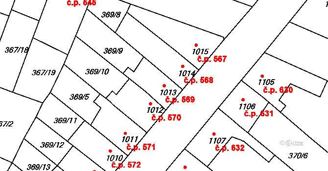 Sušice II 569, Sušice na parcele st. 1013 v KÚ Sušice nad Otavou, Katastrální mapa