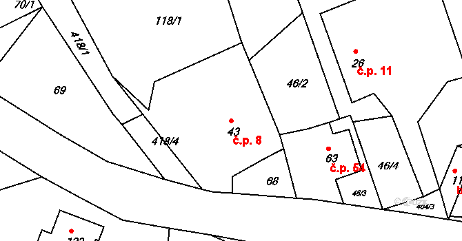 Jizbice 8, Náchod na parcele st. 43 v KÚ Jizbice u Náchoda, Katastrální mapa