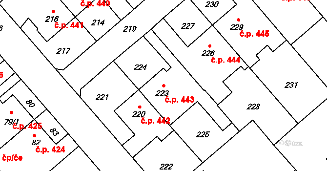 Jedovnice 443 na parcele st. 223 v KÚ Jedovnice, Katastrální mapa