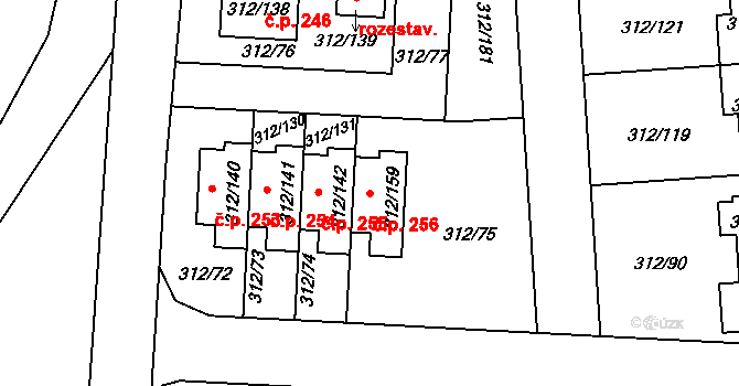 Benice 256, Praha na parcele st. 312/159 v KÚ Benice, Katastrální mapa