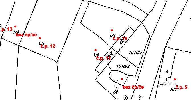 Želibořice 11, Bušanovice na parcele st. 1/4 v KÚ Bušanovice, Katastrální mapa