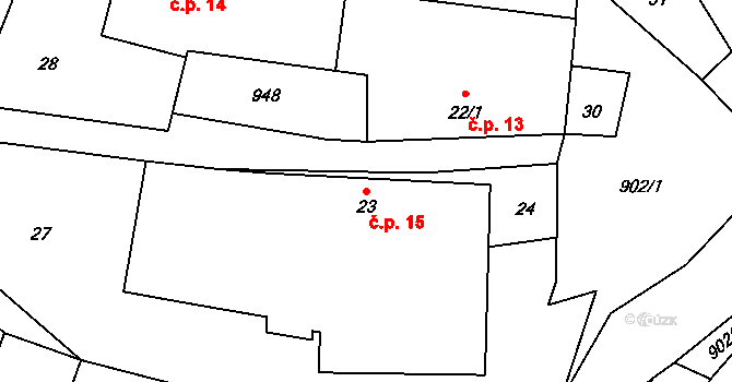 Bohunice 15 na parcele st. 23 v KÚ Bohunice u Tvrzic, Katastrální mapa