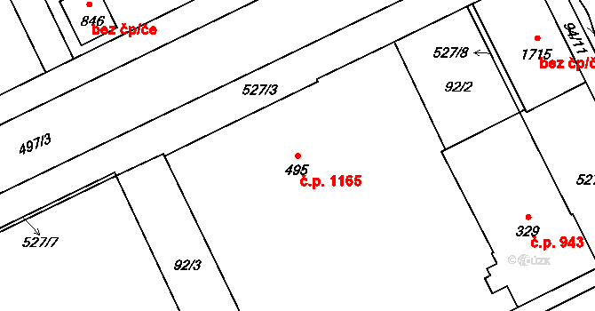 Nový Jičín 1165 na parcele st. 495/1 v KÚ Nový Jičín-Dolní Předměstí, Katastrální mapa