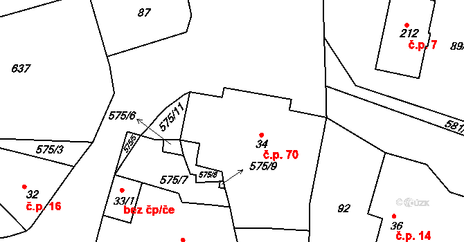 Krušovice 70 na parcele st. 34 v KÚ Krušovice, Katastrální mapa