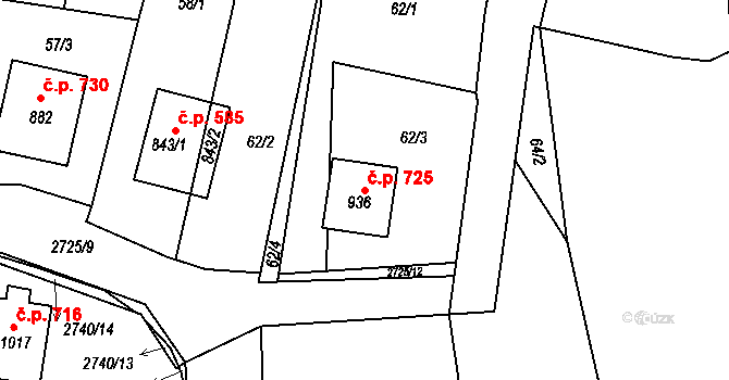 Černovice 725 na parcele st. 936 v KÚ Černovice u Tábora, Katastrální mapa