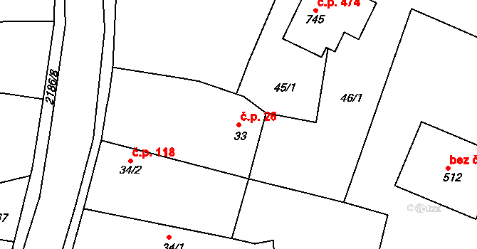 Katovice 26 na parcele st. 33 v KÚ Katovice, Katastrální mapa